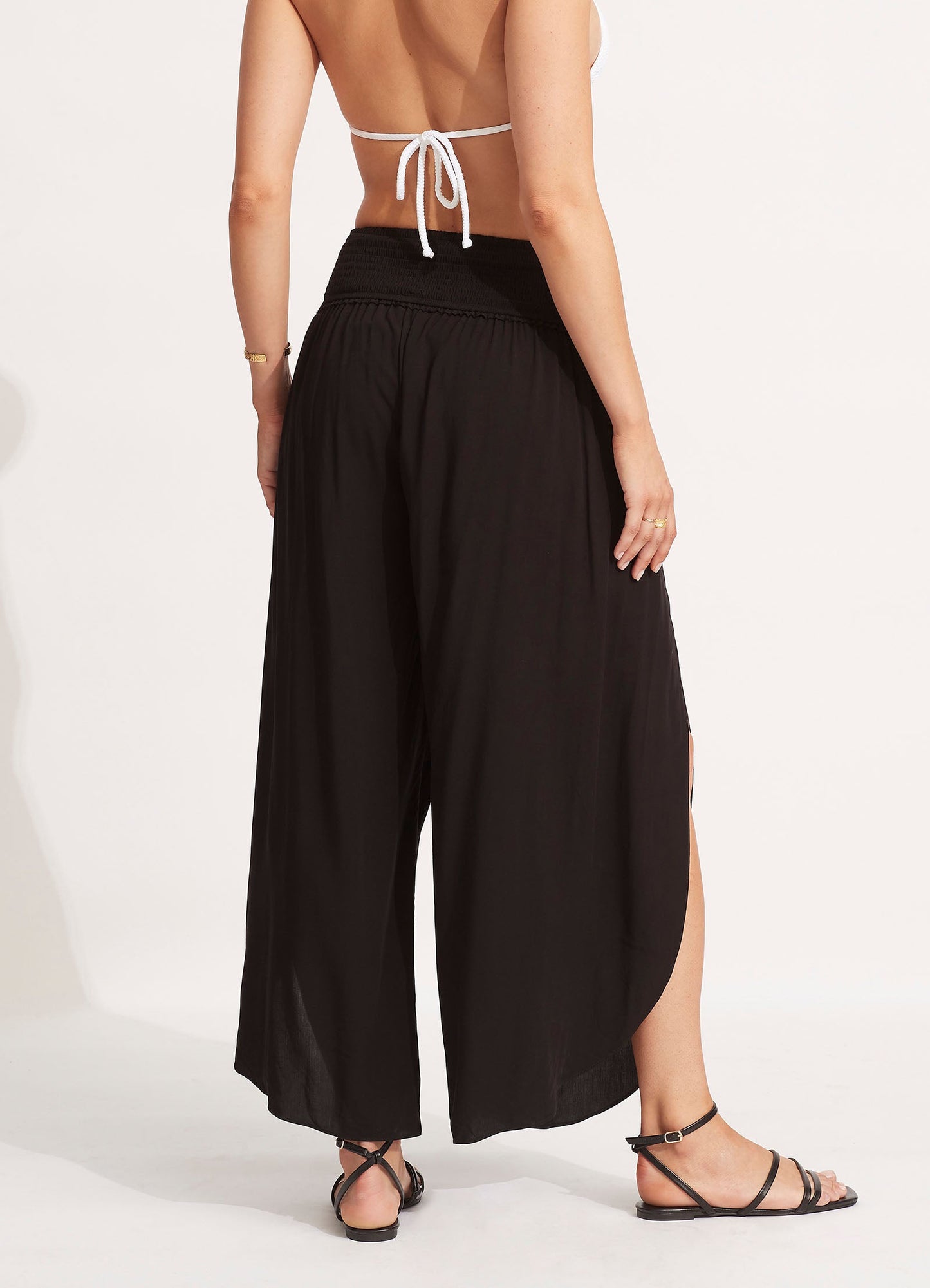 Shirred Waist Wrap Pant - Black