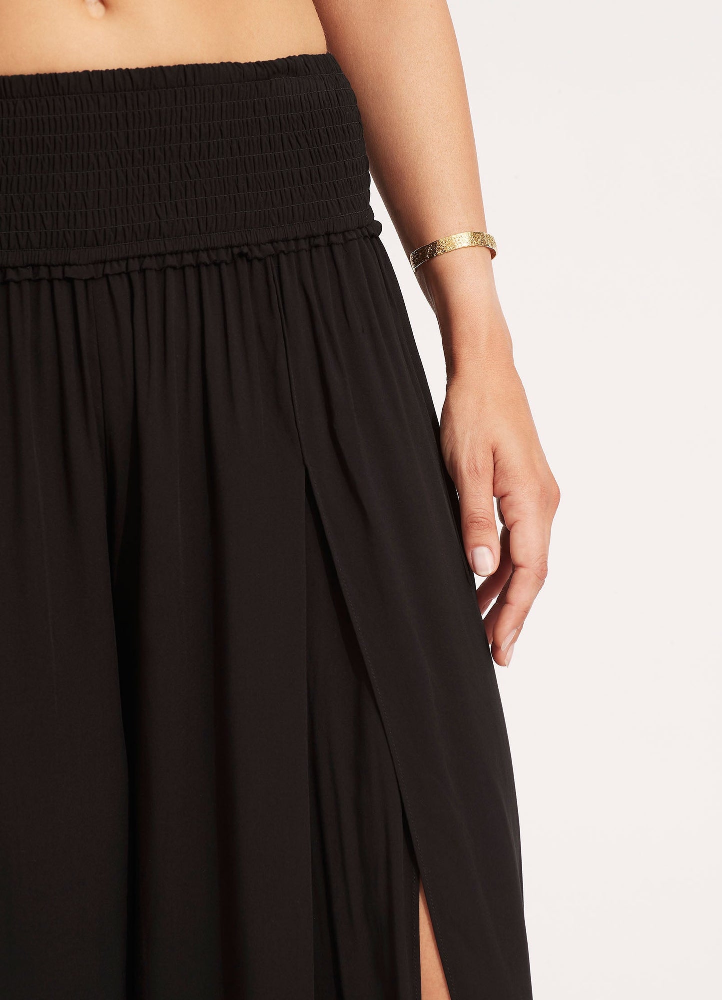 Shirred Waist Wrap Pant - Black