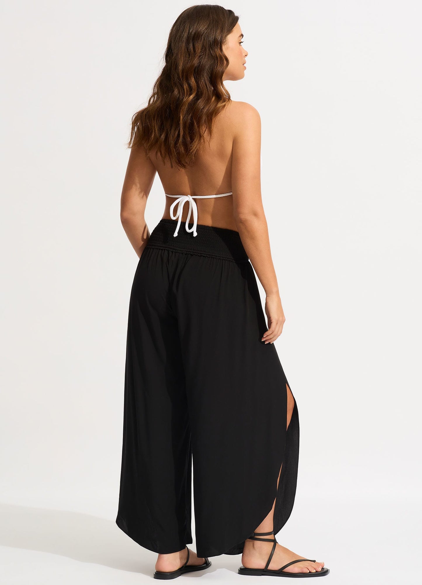 Shirred Waist Wrap Pant - Black