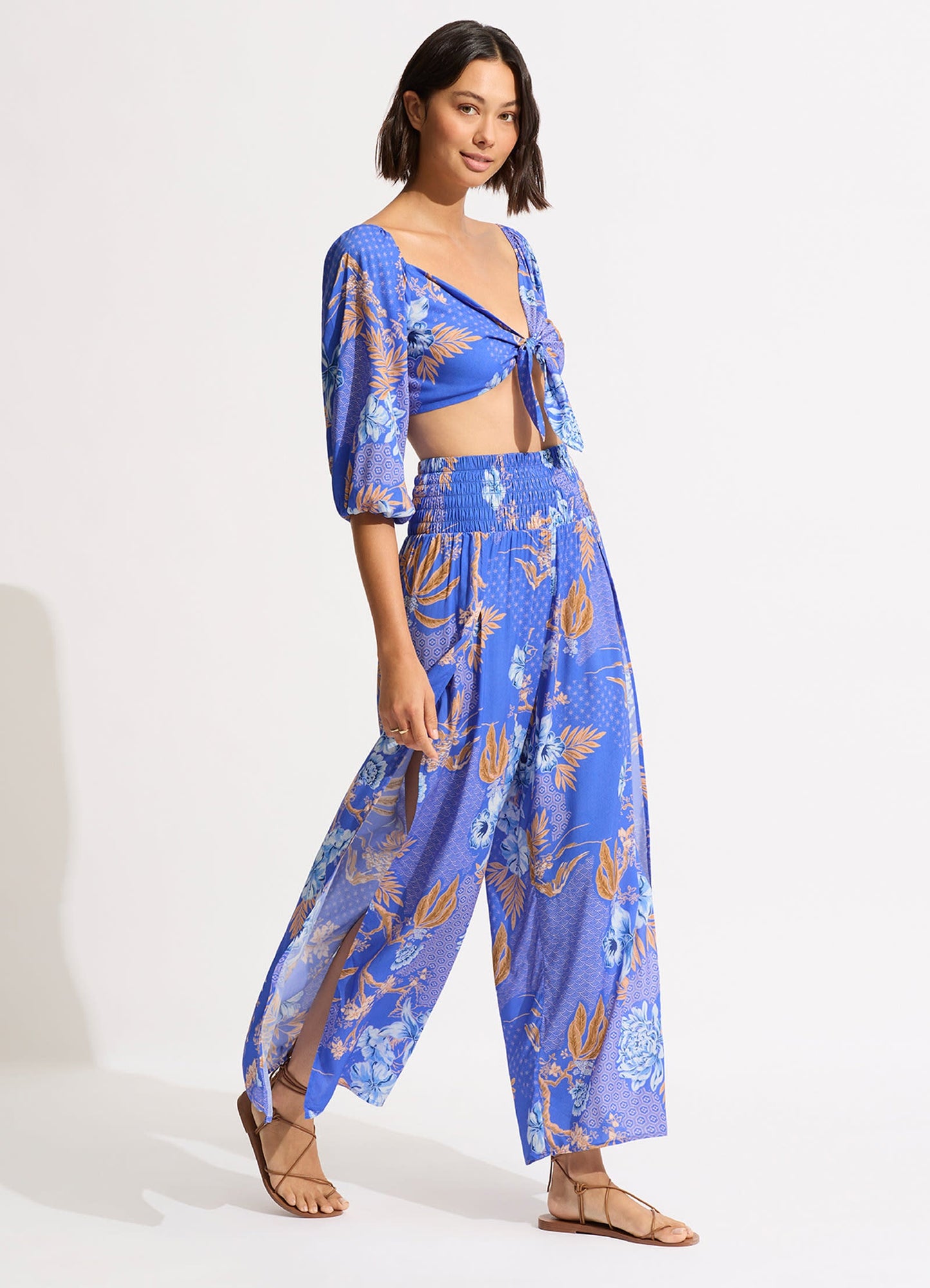 Eden Shirring Pant - Azure